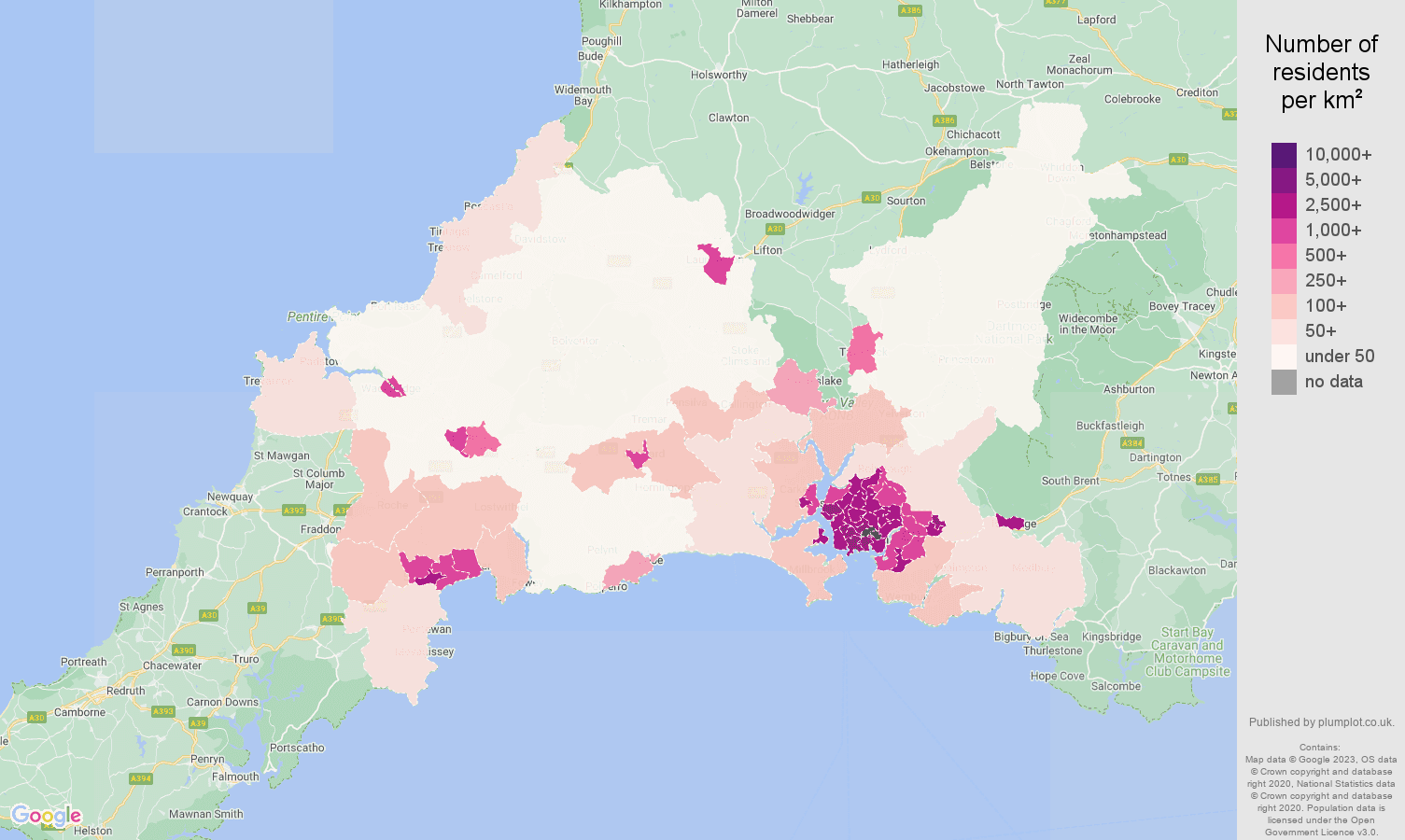 Plymouth population density map