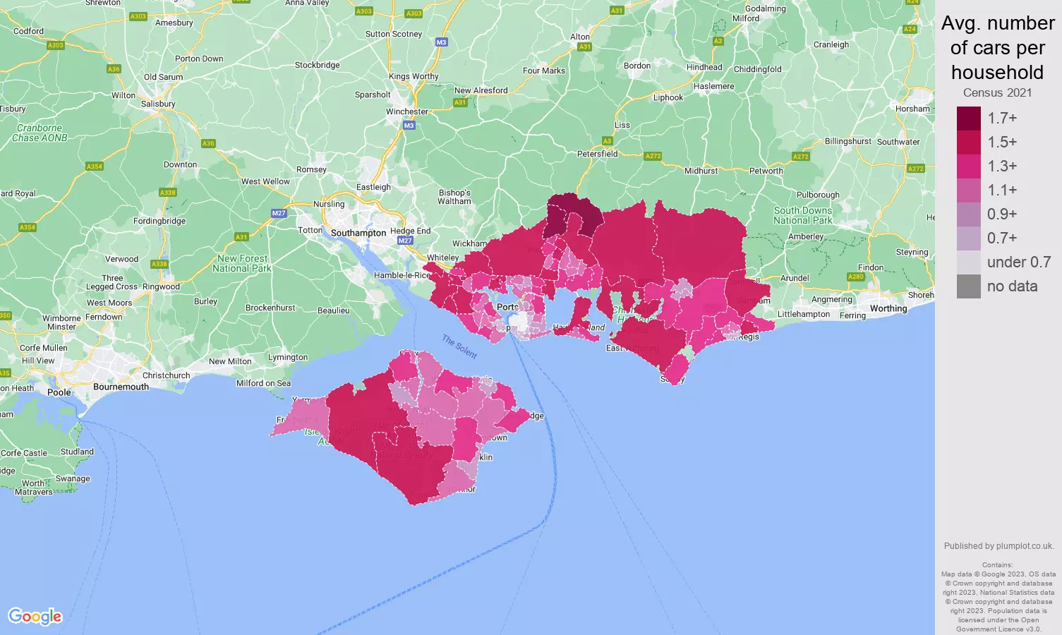 Portsmouth cars per household map