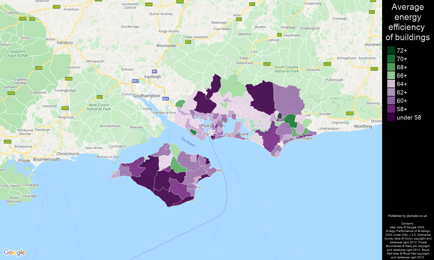 Portsmouth map of energy efficiency of houses