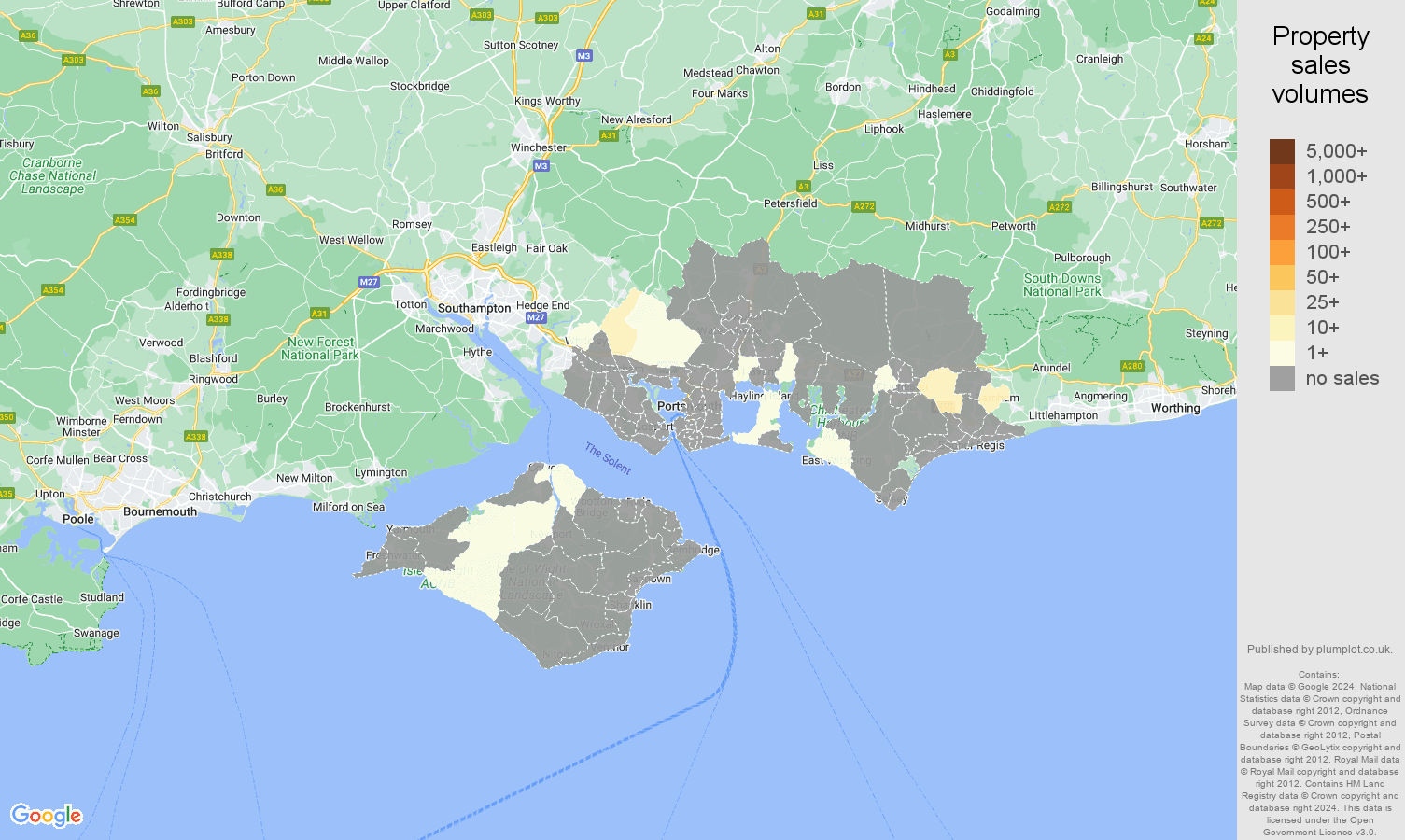 Portsmouth map of sales of new properties