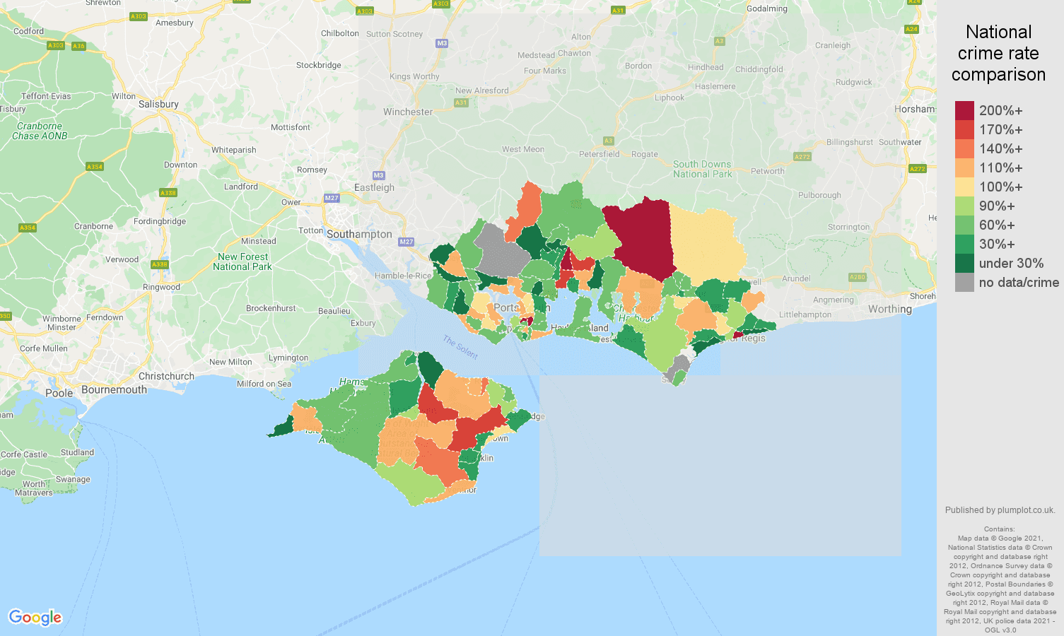 Portsmouth other crime rate comparison map