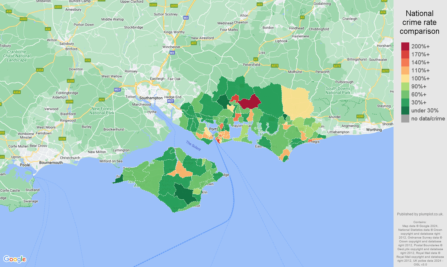 Portsmouth other theft crime rate comparison map