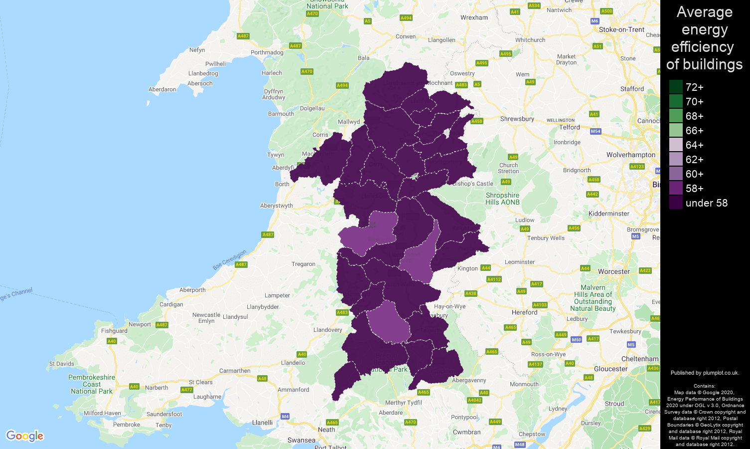 Powys map of energy efficiency of houses