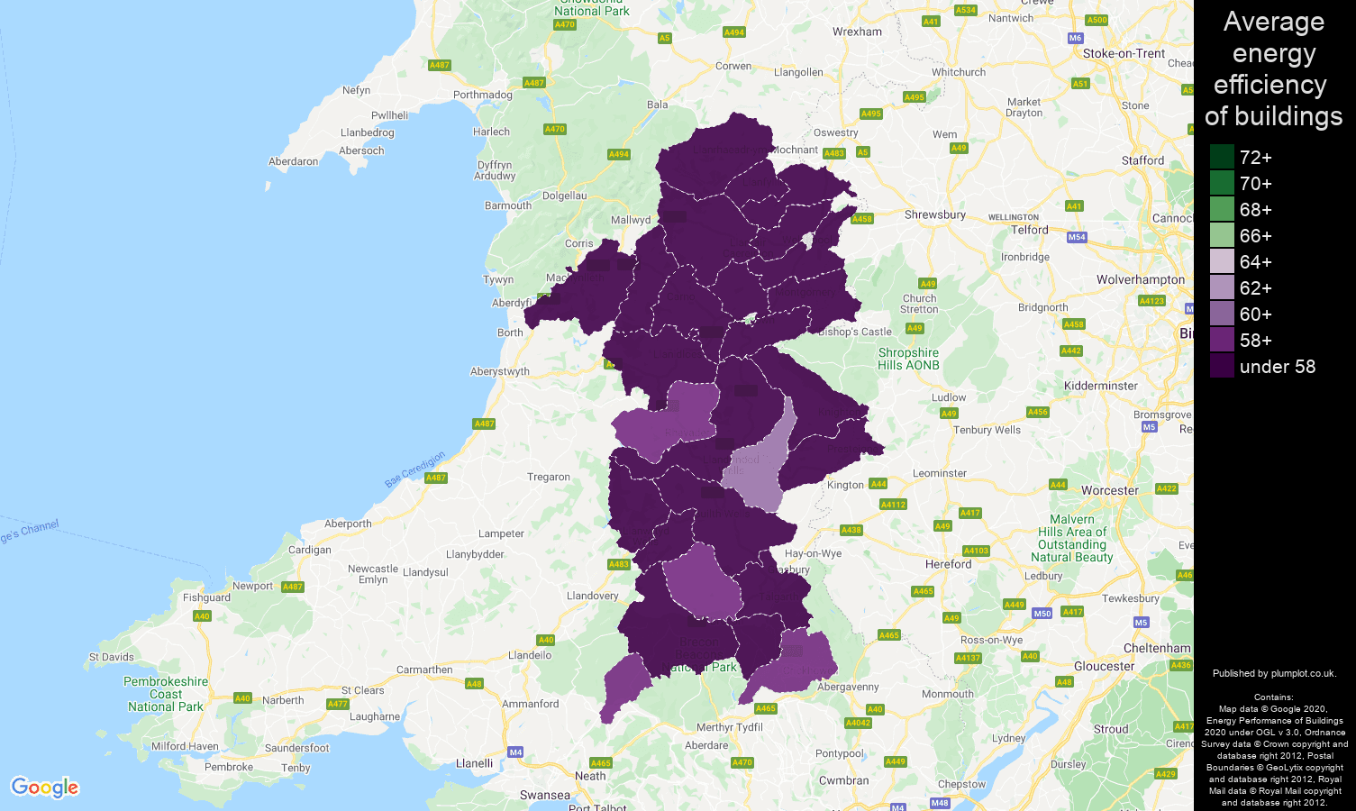 Powys map of energy efficiency of properties