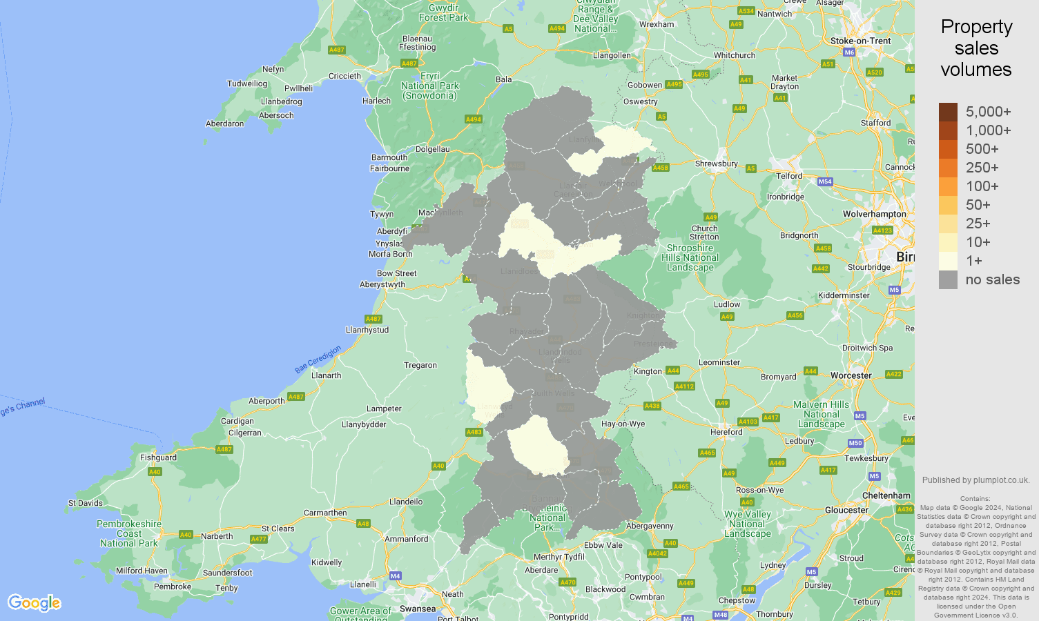 Powys map of sales of new properties