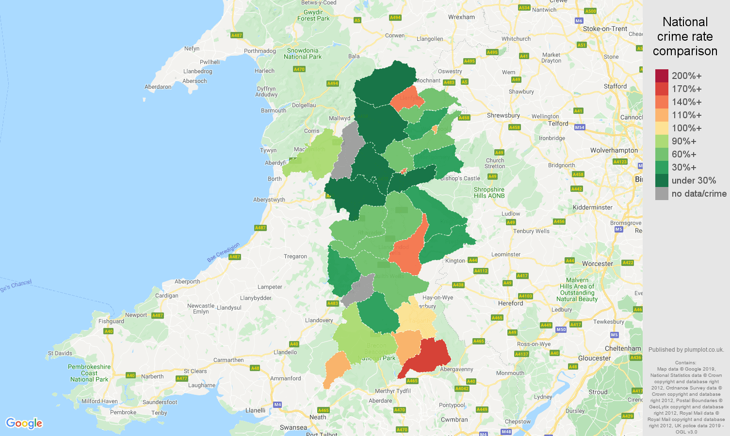 Powys other crime rate comparison map