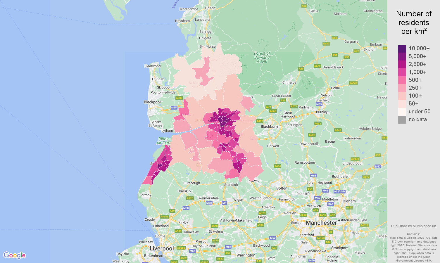 Preston population density map