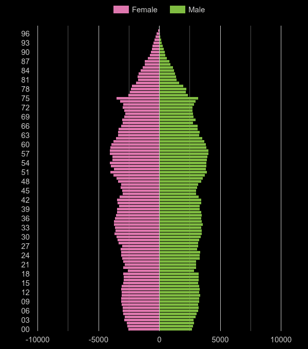 Preston population pyramid by year