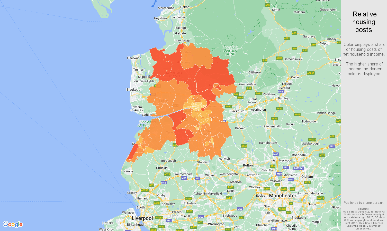 Preston relative housing costs map