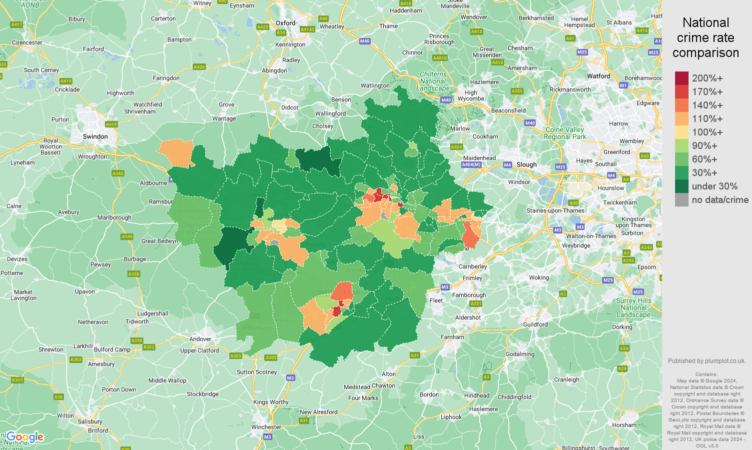 Reading violent crime rate comparison map