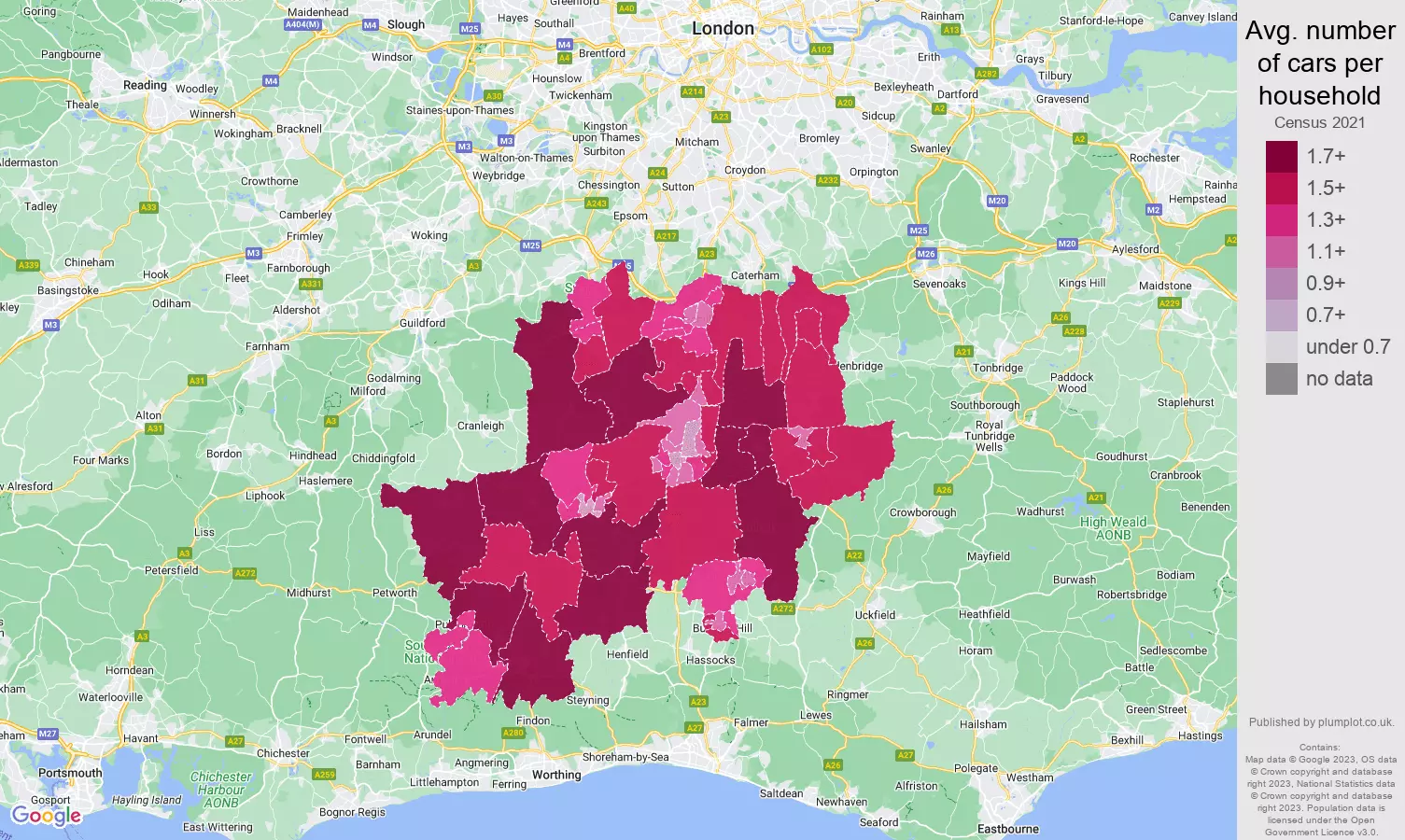 Redhill cars per household map