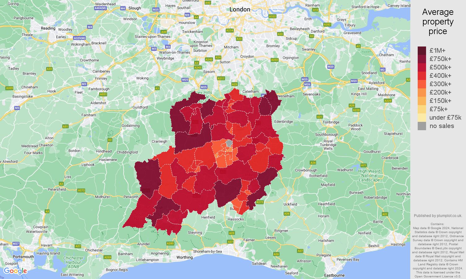 Redhill house prices map