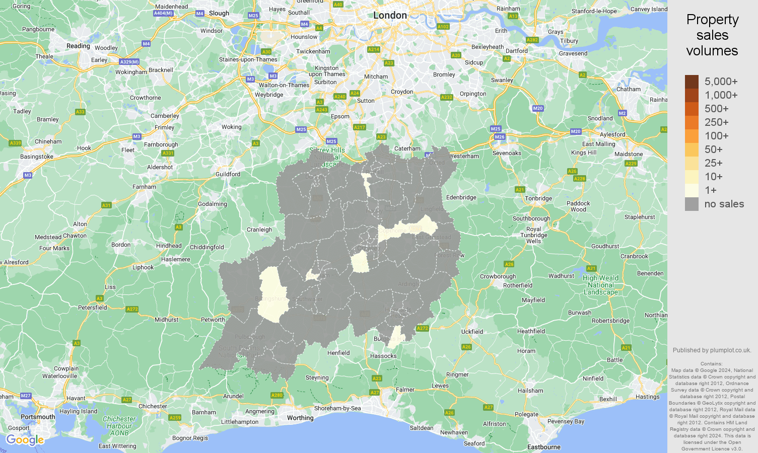 Redhill map of sales of new properties