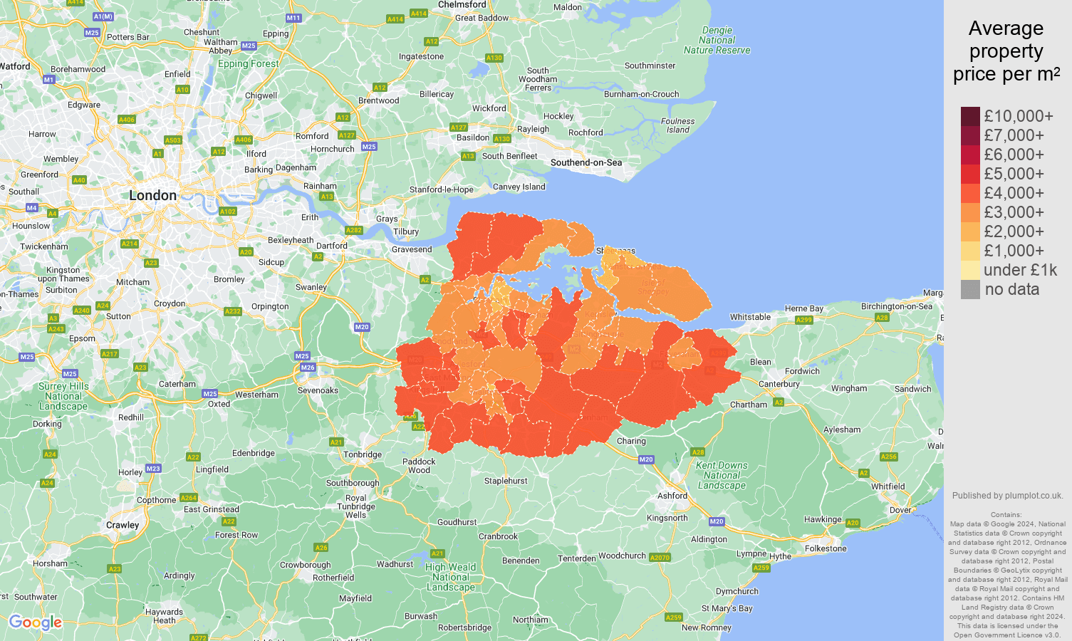 Rochester house prices per square metre map