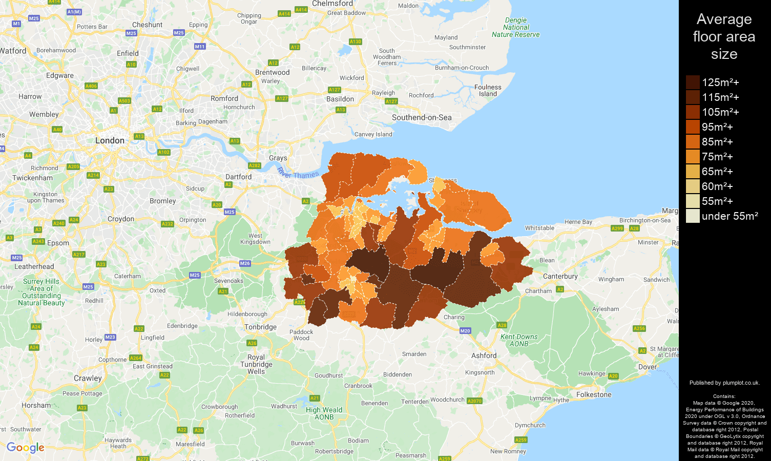 Rochester map of average floor area size of properties