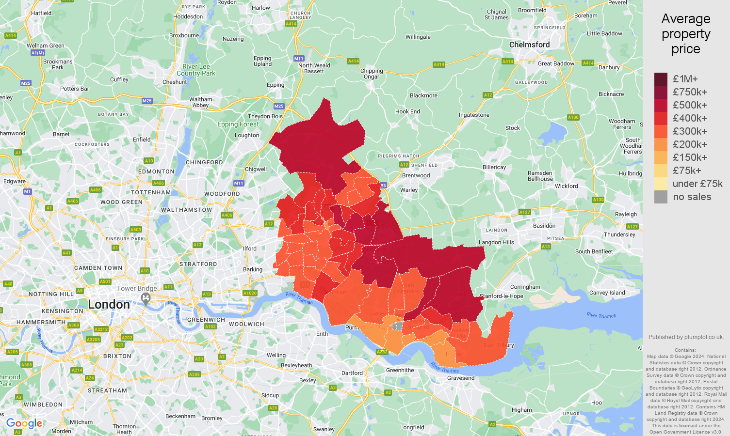 Romford house prices map