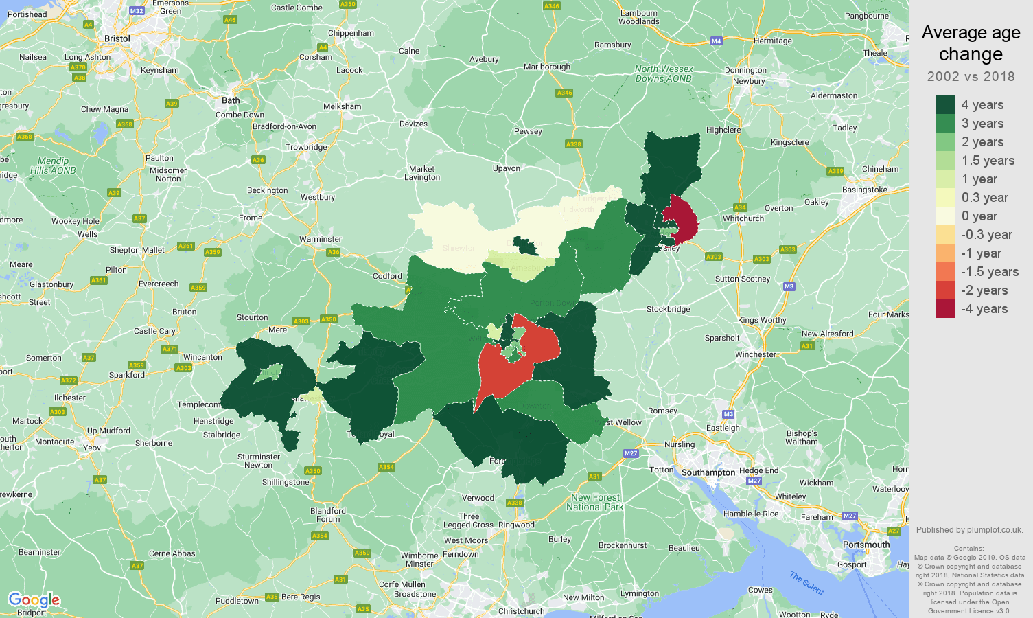 Salisbury average age change map