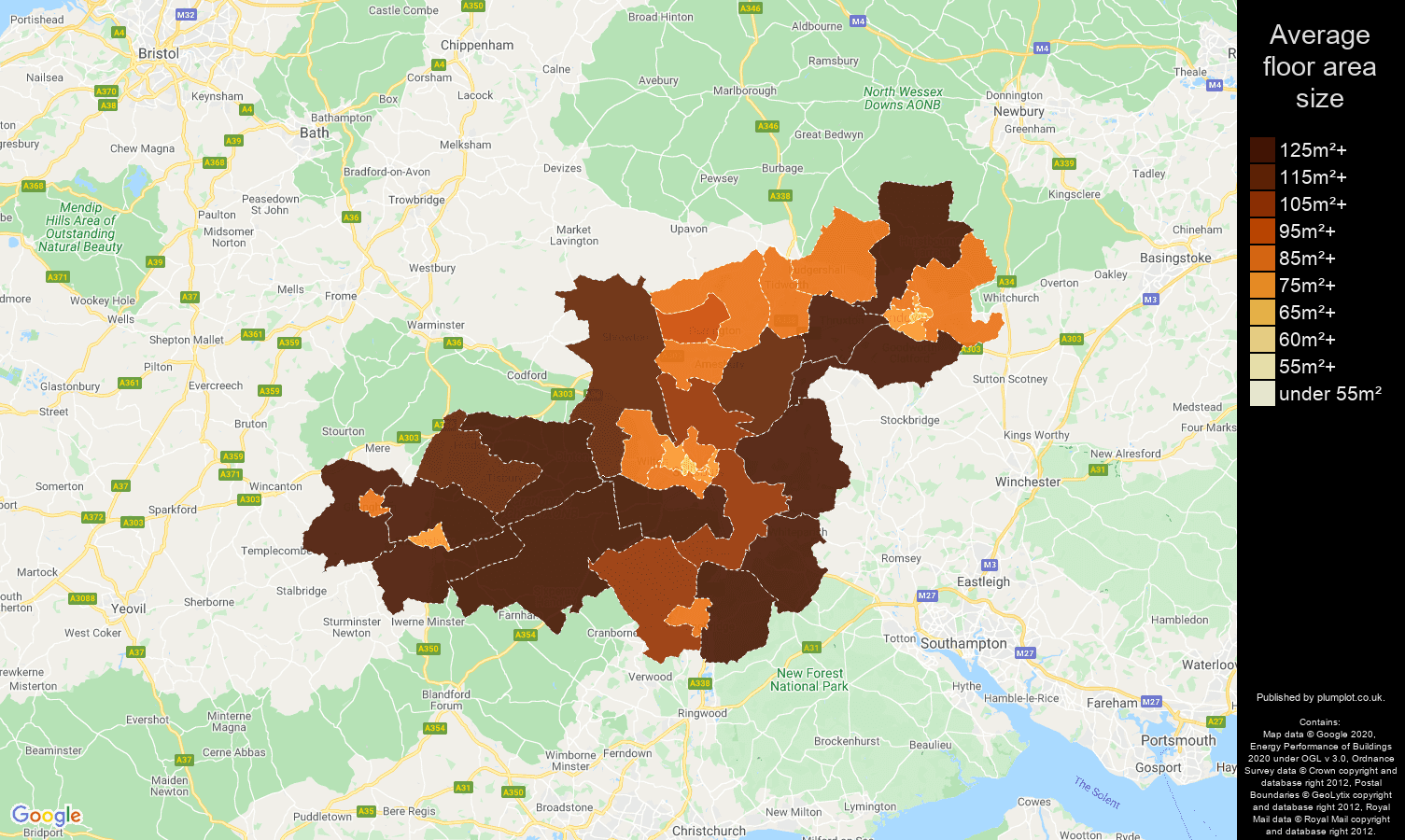 Salisbury map of average floor area size of properties