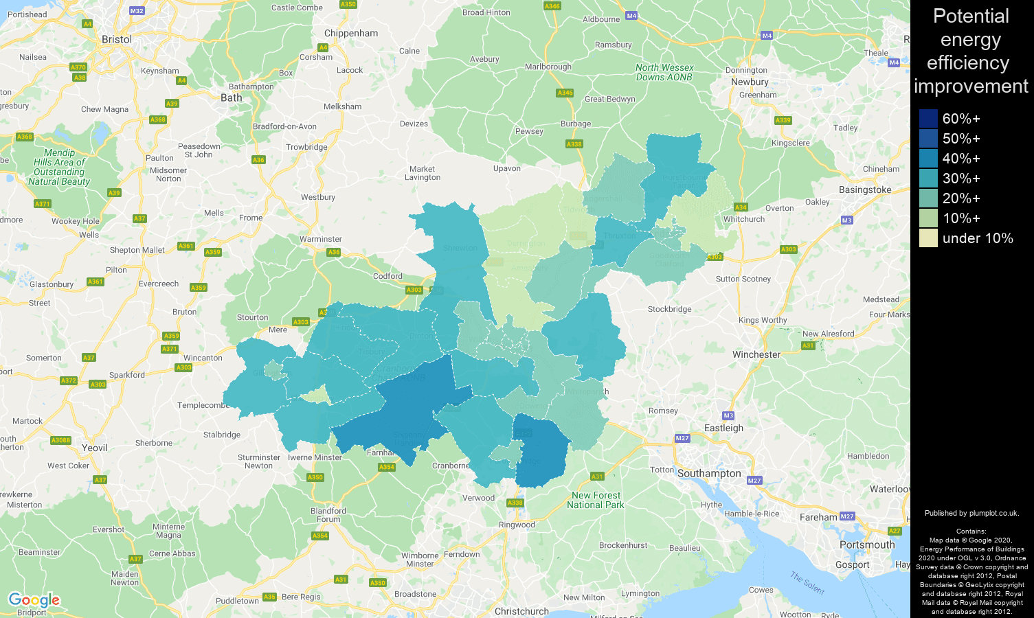 Salisbury map of potential energy efficiency improvement of houses