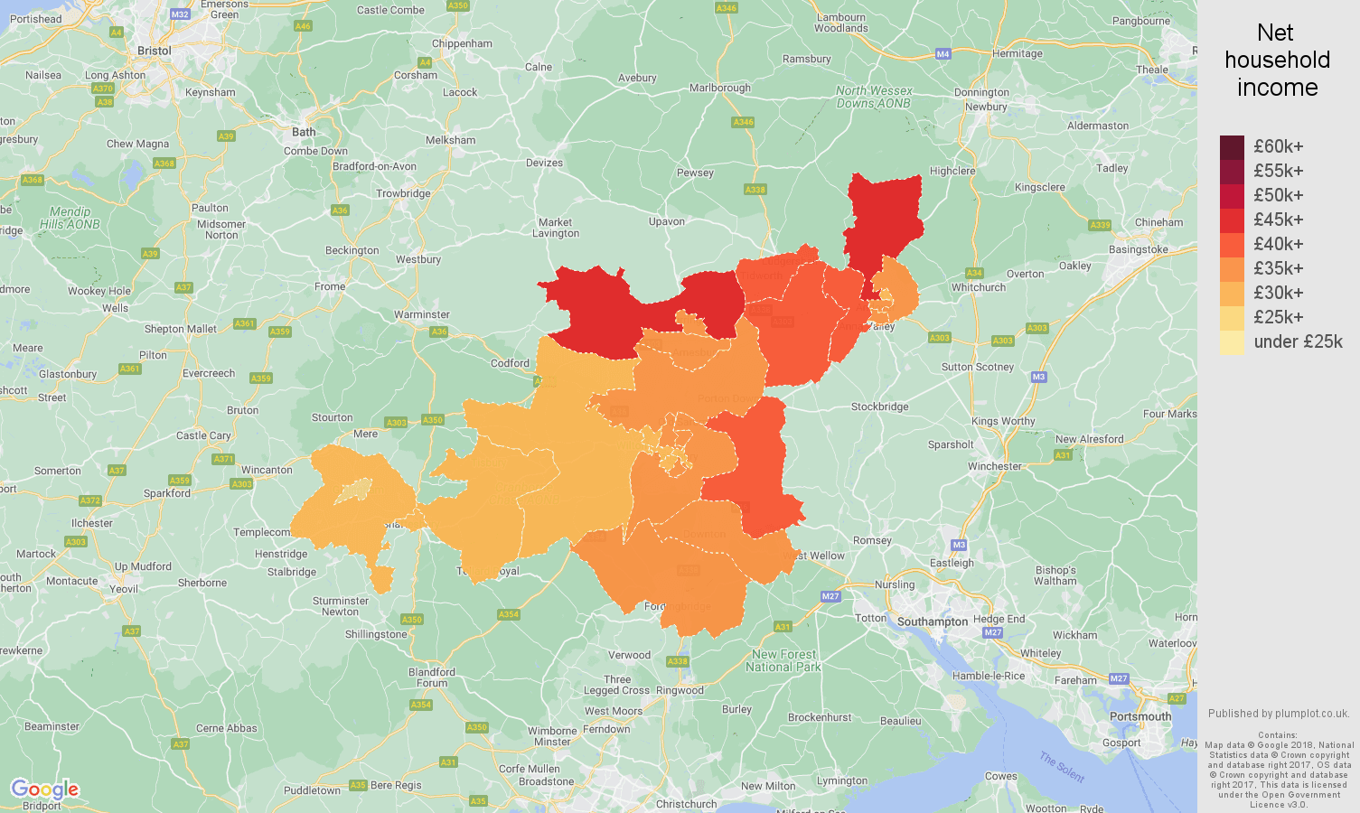 Salisbury net household income map