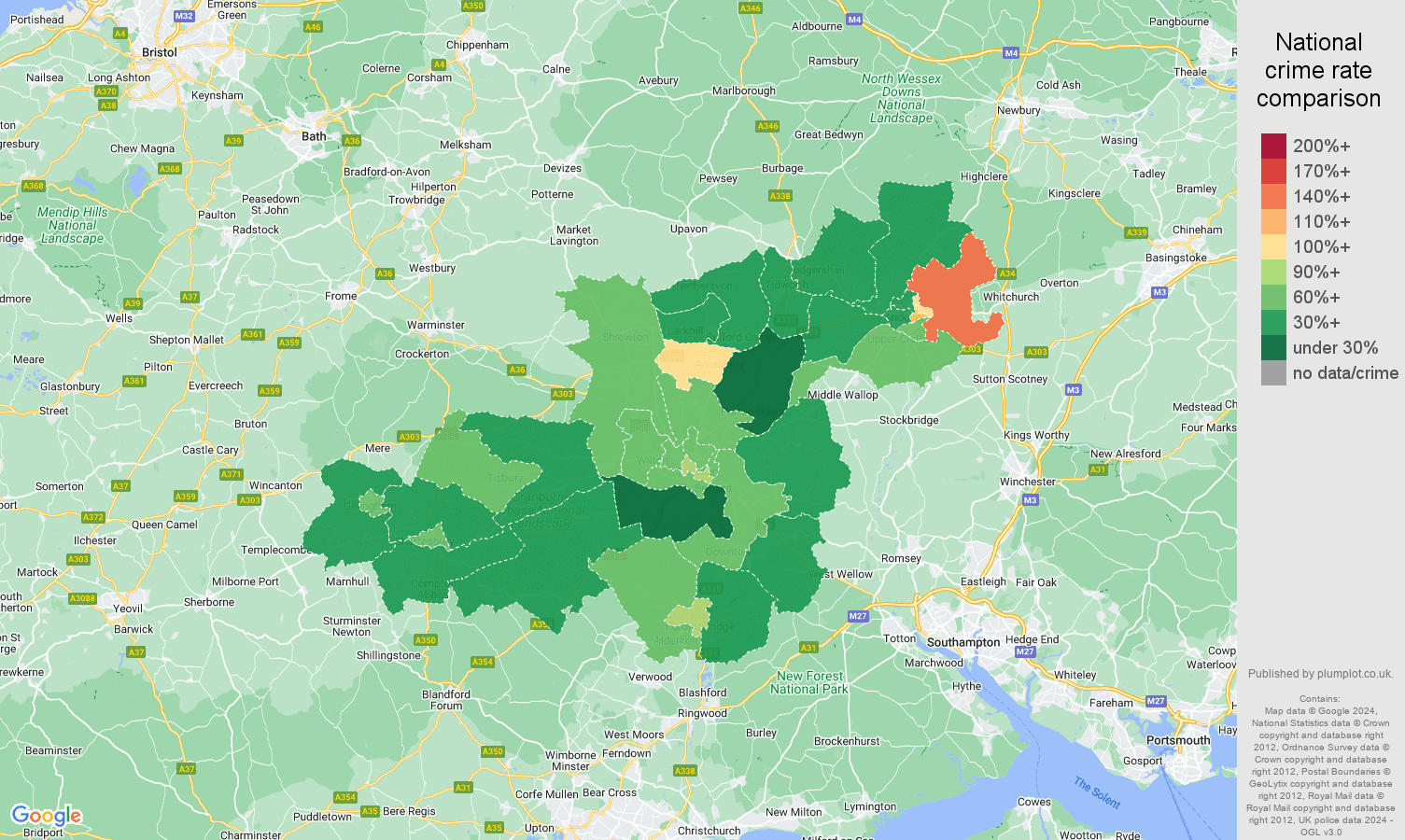 Salisbury other theft crime rate comparison map
