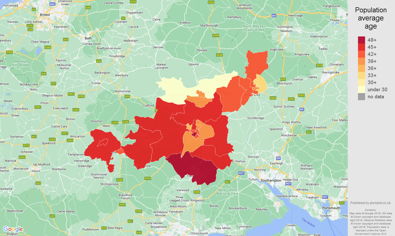 Salisbury population average age map