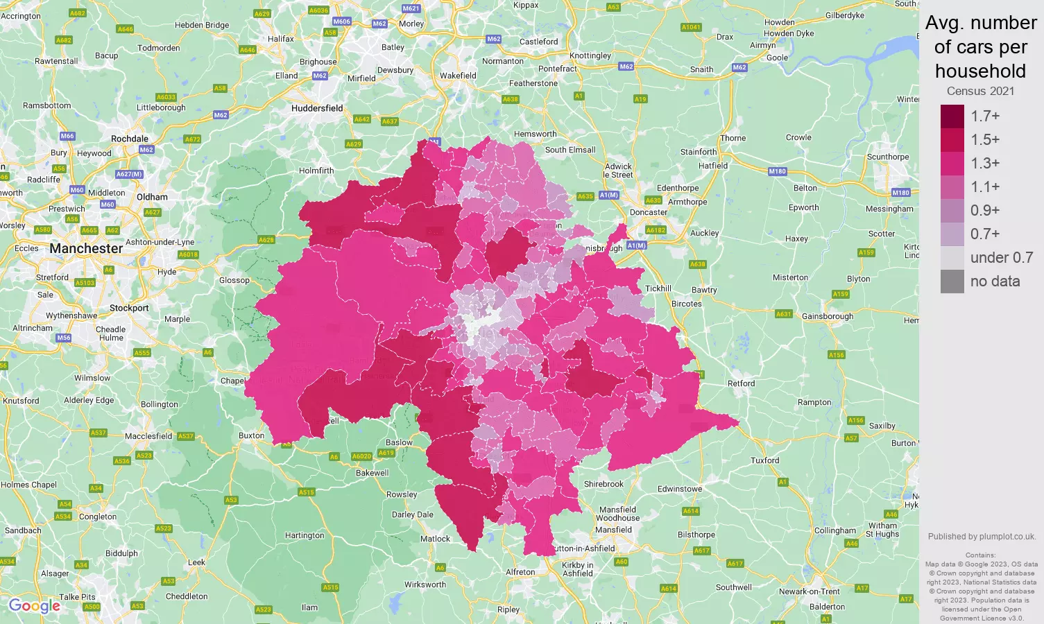 Sheffield cars per household map