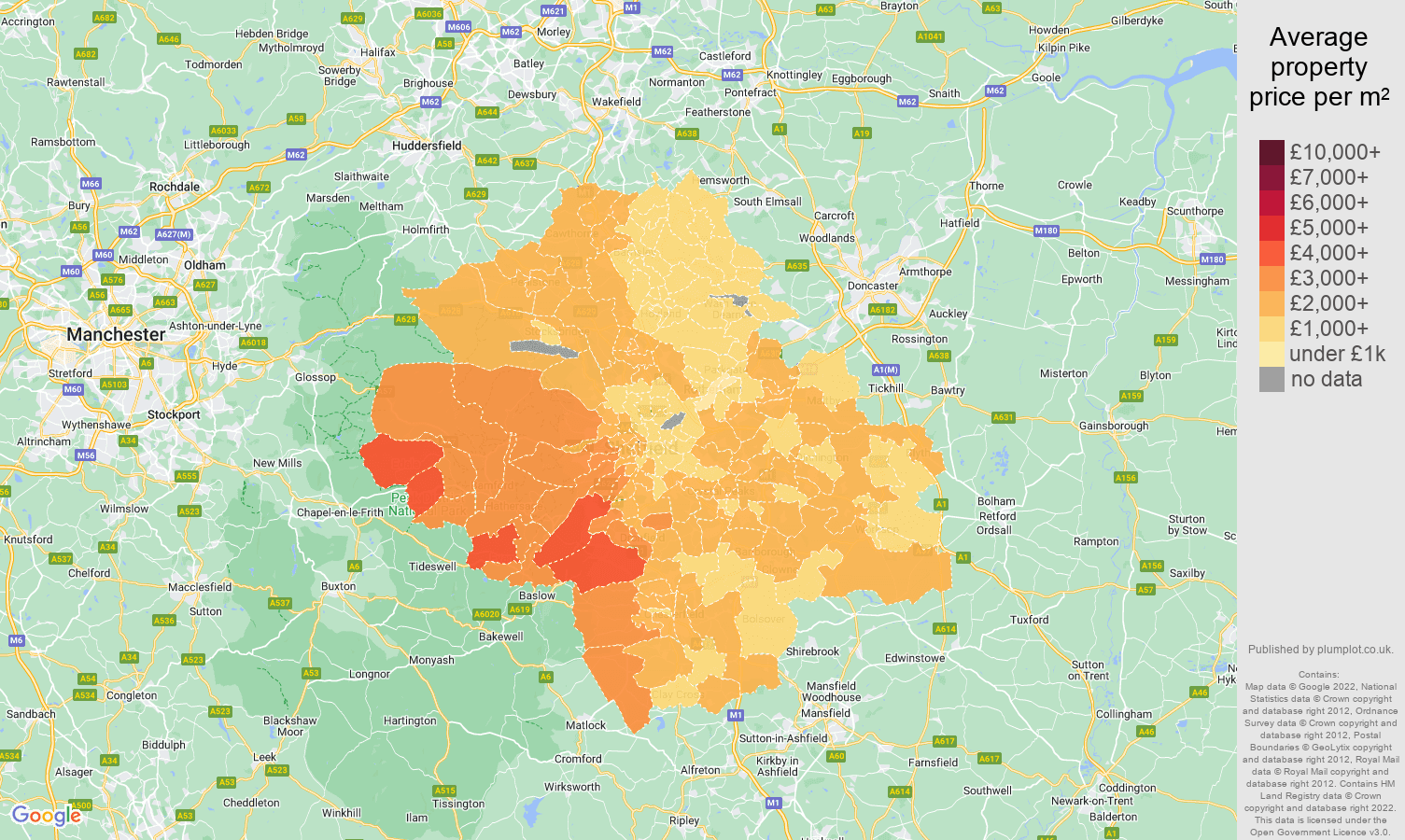 Sheffield house prices per square metre map