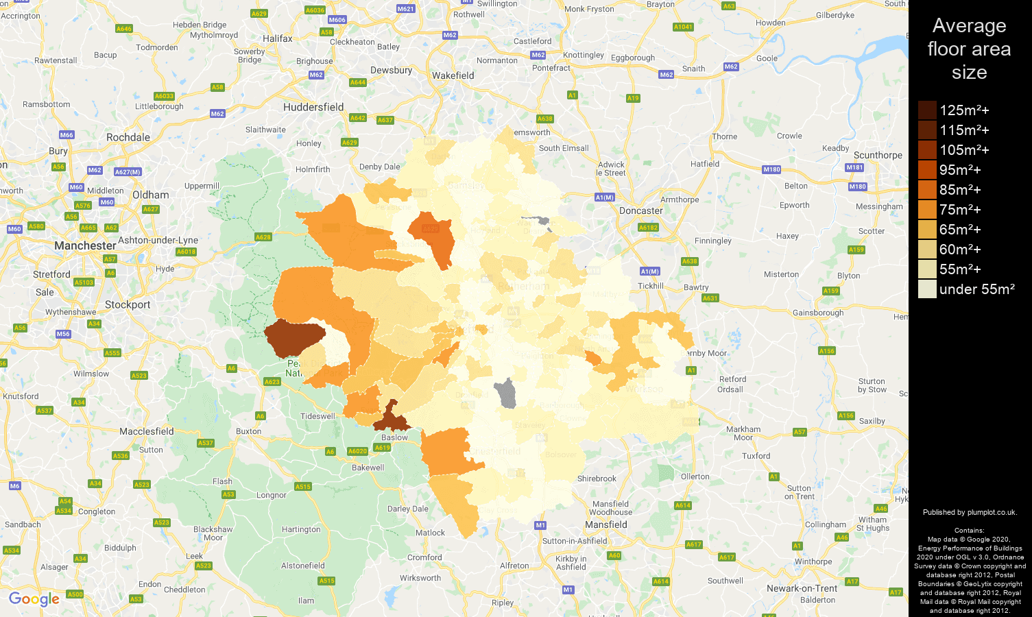 Sheffield map of average floor area size of flats