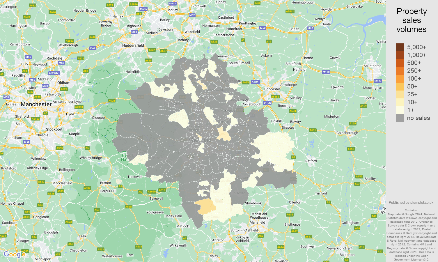 Sheffield map of sales of new properties