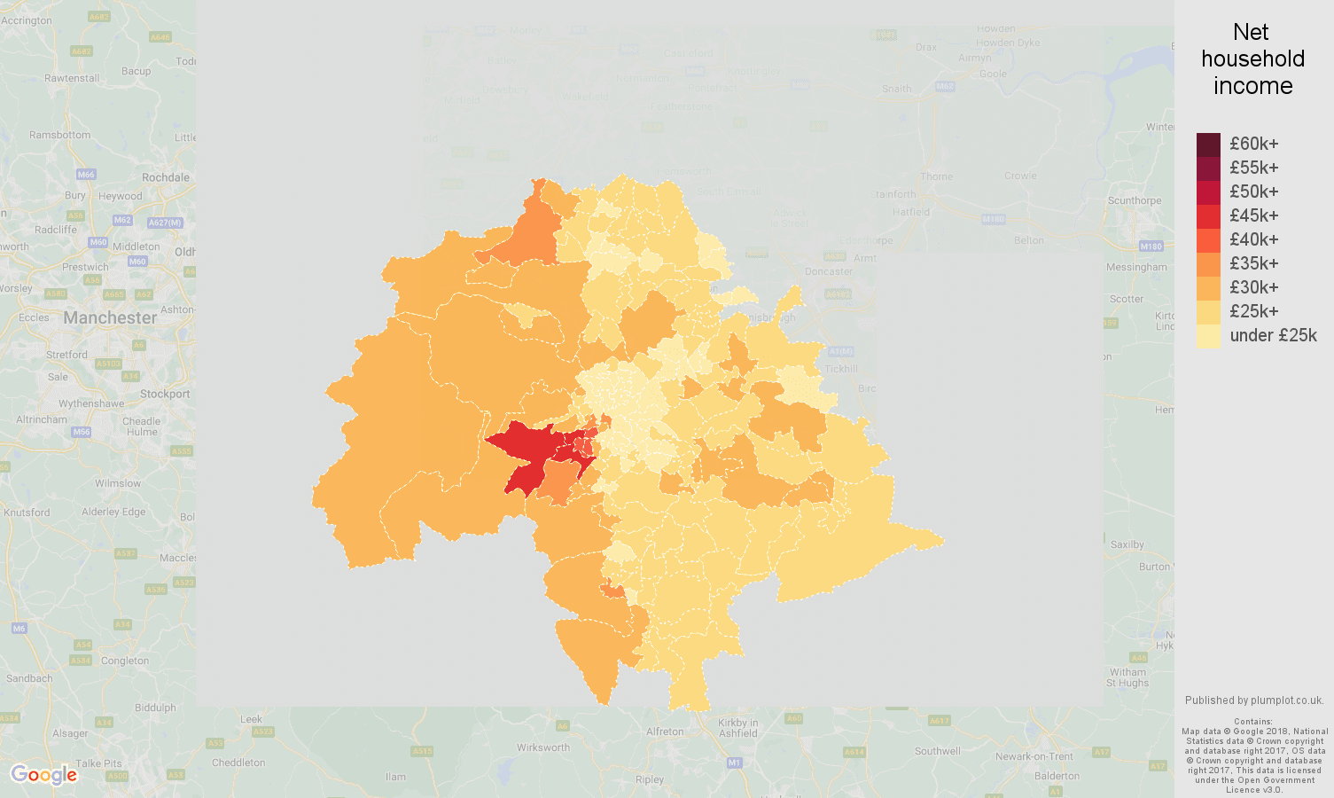 Sheffield net household income map