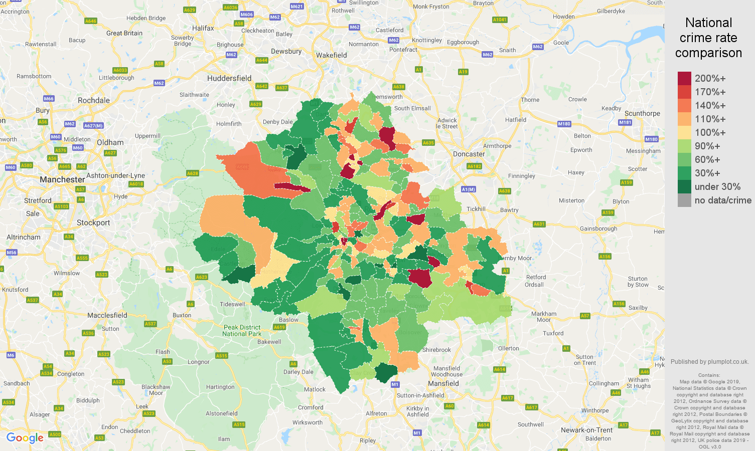 Sheffield other theft crime rate comparison map