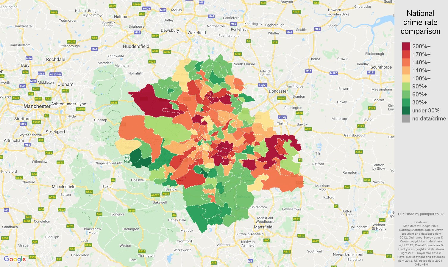 Sheffield vehicle crime rate comparison map