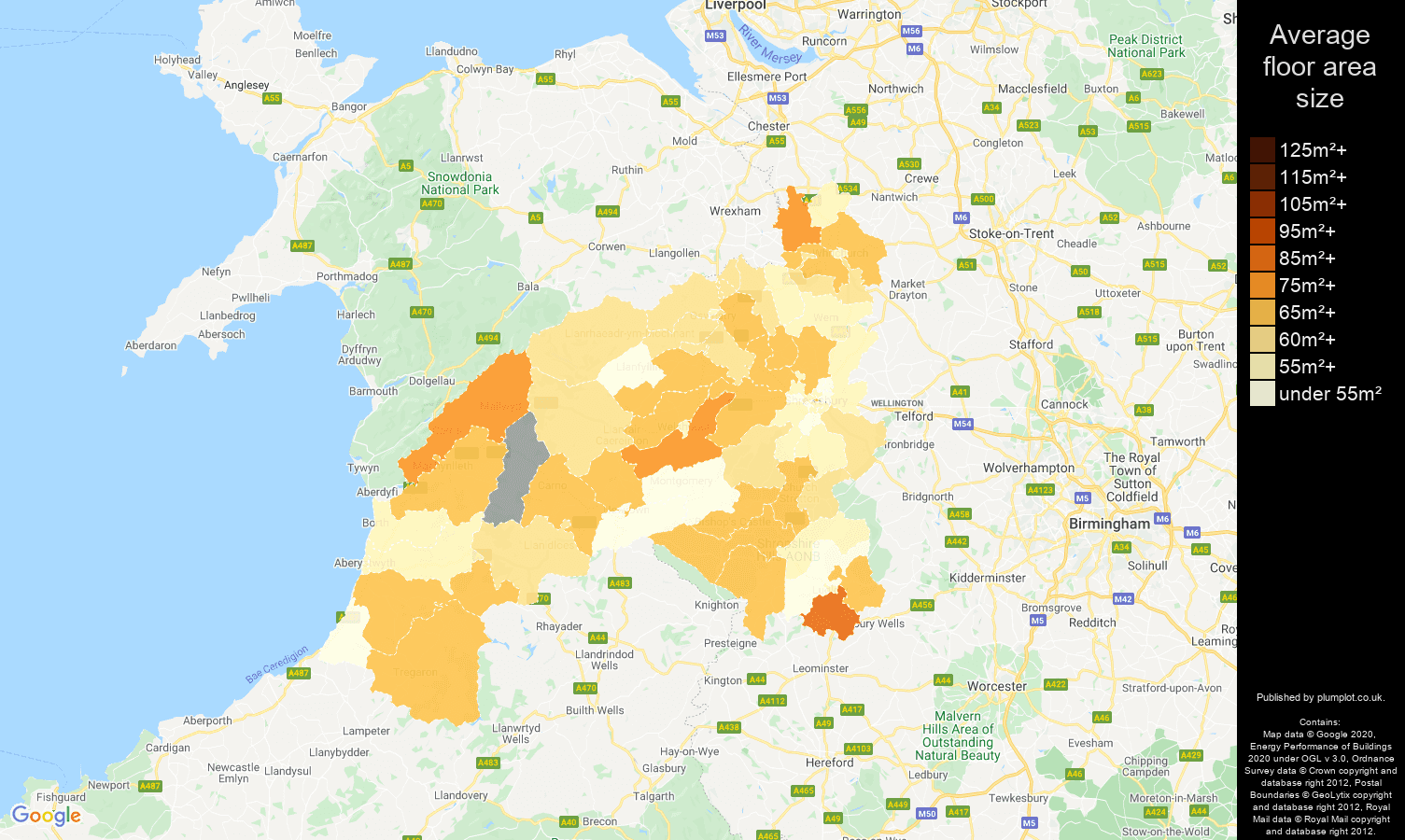 Shrewsbury map of average floor area size of flats