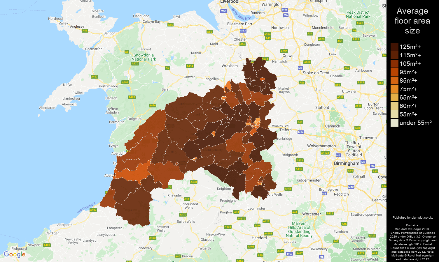Shrewsbury map of average floor area size of houses