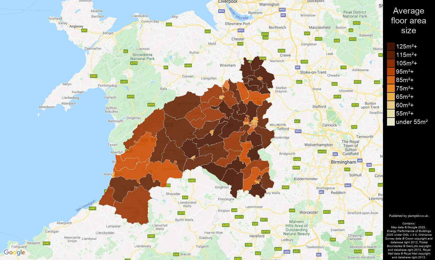 Shrewsbury map of average floor area size of properties