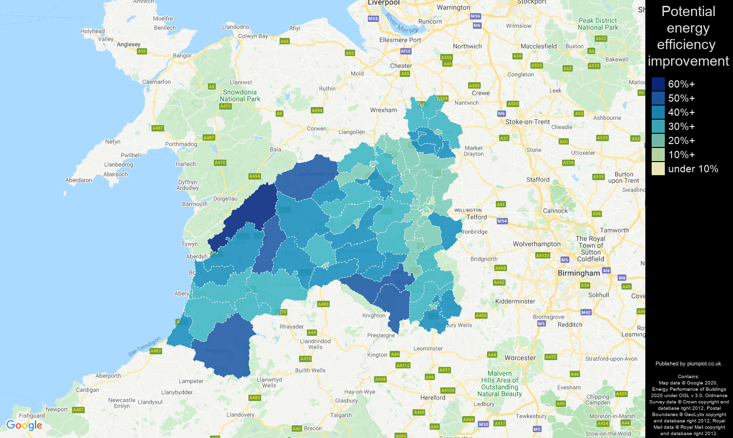 Shrewsbury map of potential energy efficiency improvement of houses