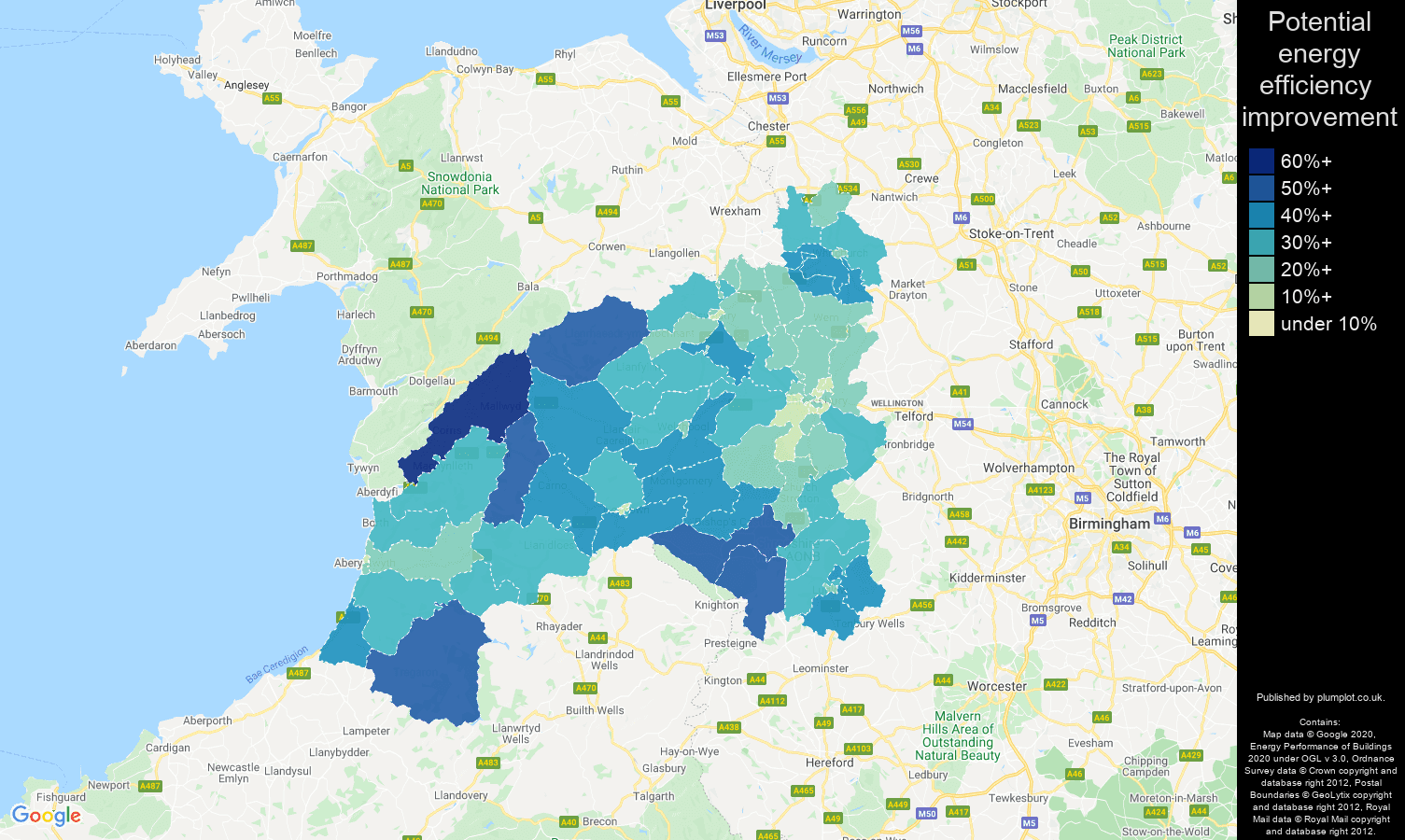 Shrewsbury map of potential energy efficiency improvement of properties