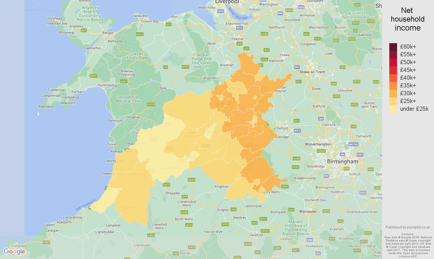 Shrewsbury net household income map