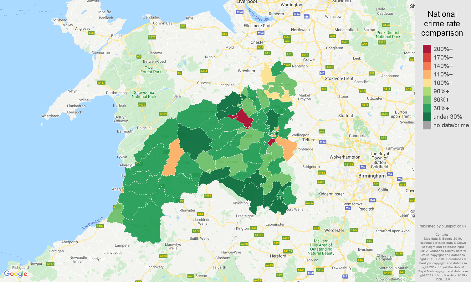 Shrewsbury other theft crime rate comparison map