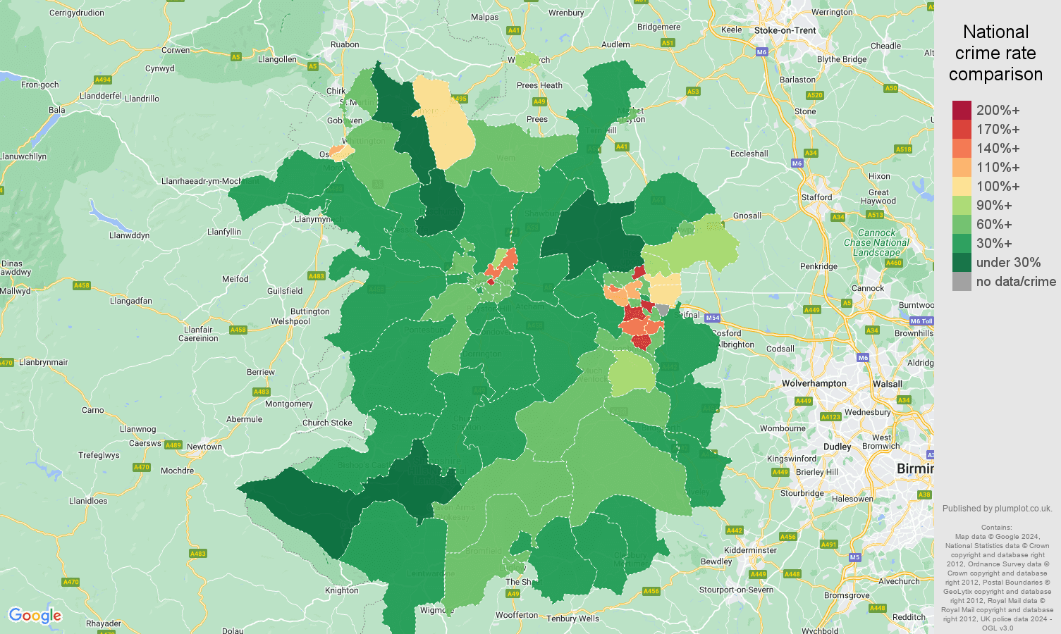 Shropshire crime rate comparison map