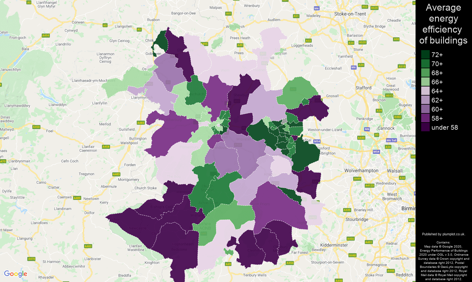 Shropshire map of energy efficiency of flats
