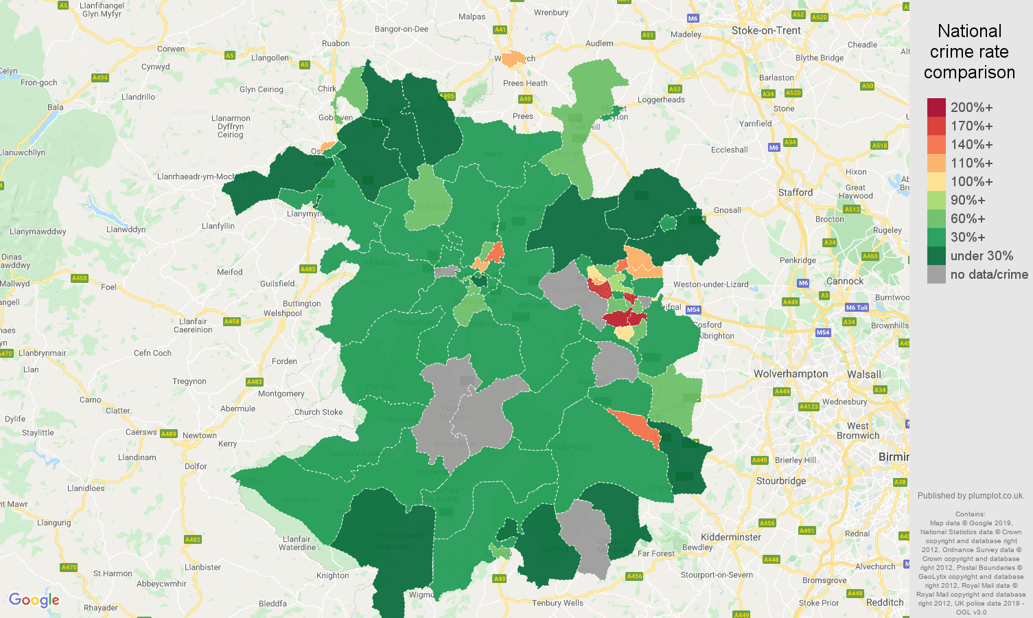 Shropshire other crime rate comparison map