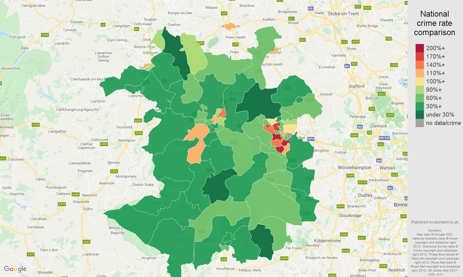 Shropshire violent crime rate comparison map