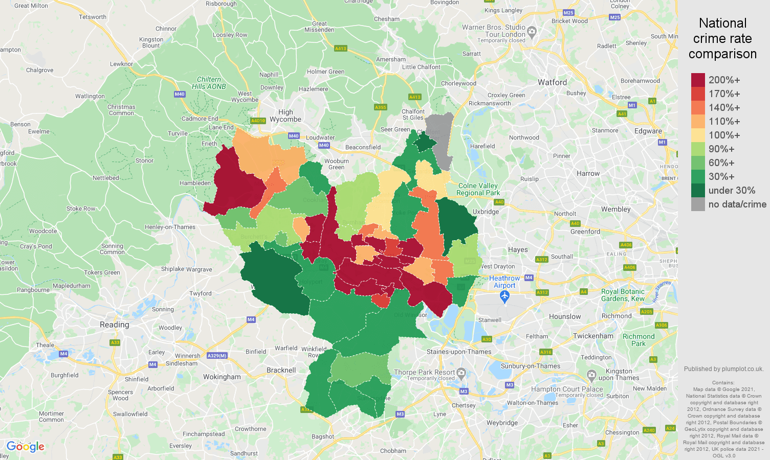 Slough bicycle theft crime rate comparison map