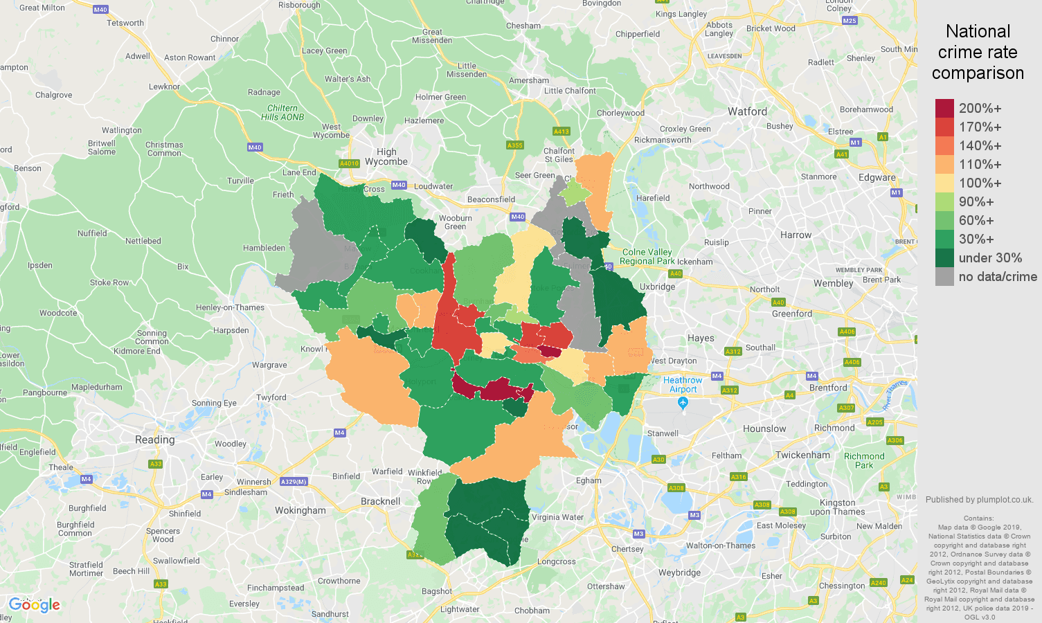 Slough possession of weapons crime rate comparison map