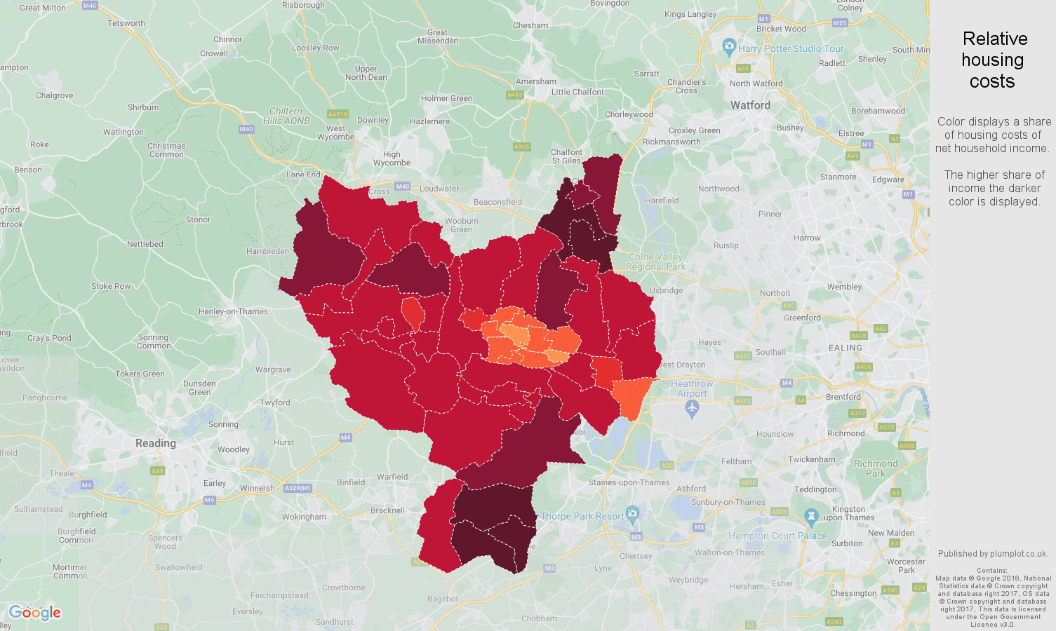 Slough relative housing costs map