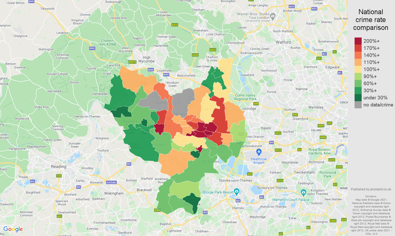 Slough theft from the person crime rate comparison map