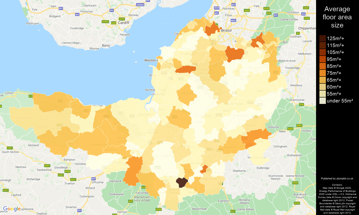 Somerset map of average floor area size of flats