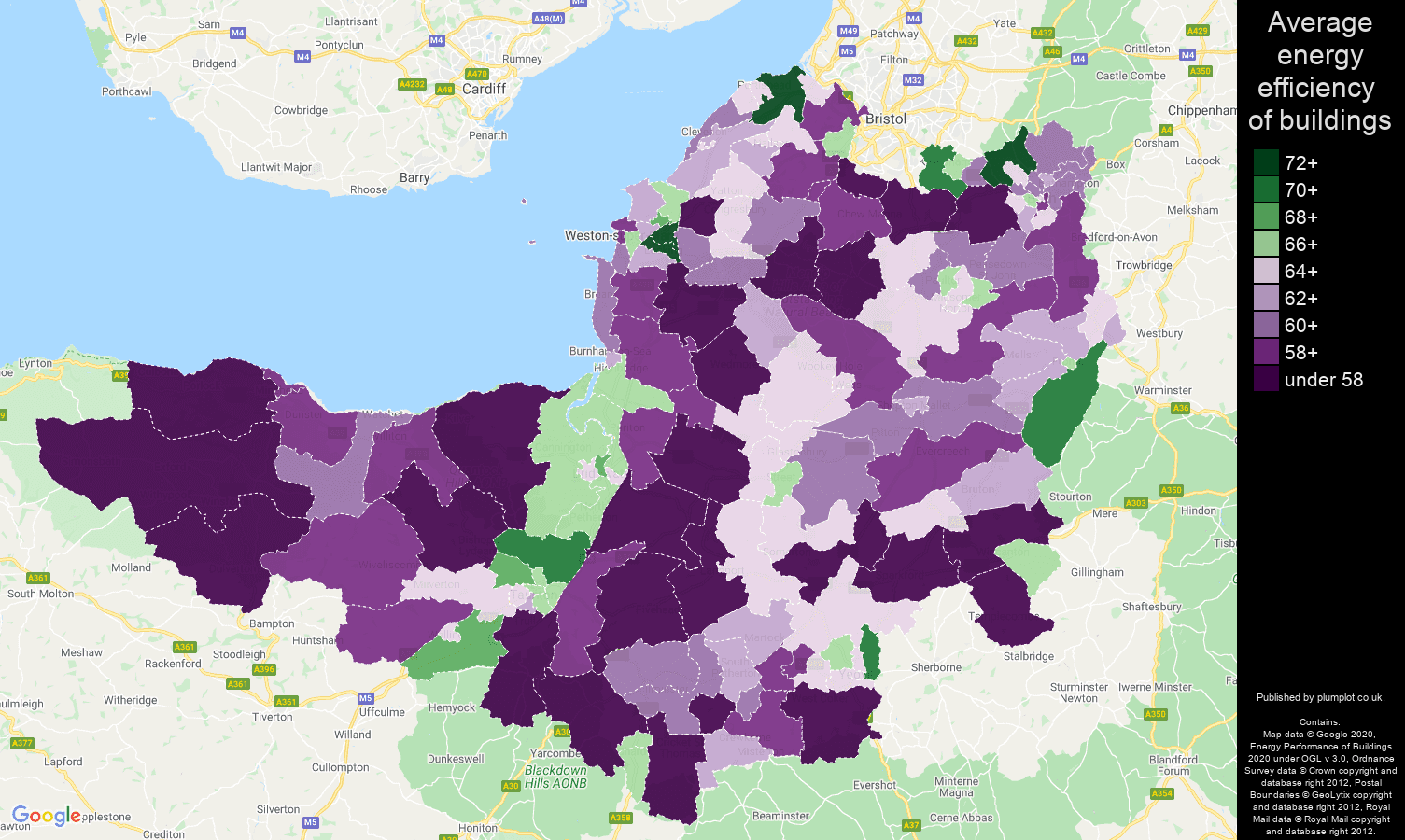 Somerset map of energy efficiency of properties